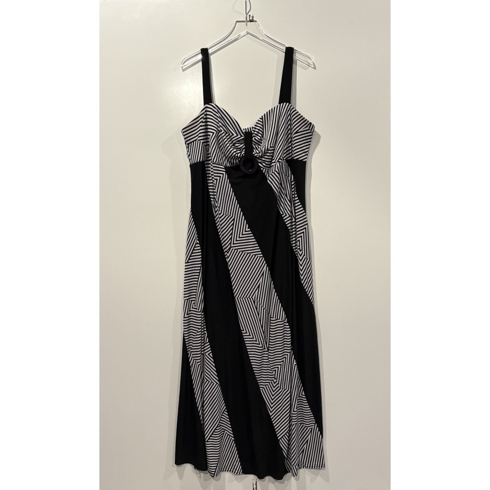 Kathy Roberts Womens 22WP Black White Geometric Stripe O-Ring Maxi Dress Petite